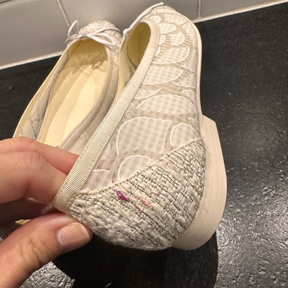 CHANEL CC Sheer Tweed Lamb Leather Cruise Spring Summer White Ballet Flats 38 - Picture 4 of 8